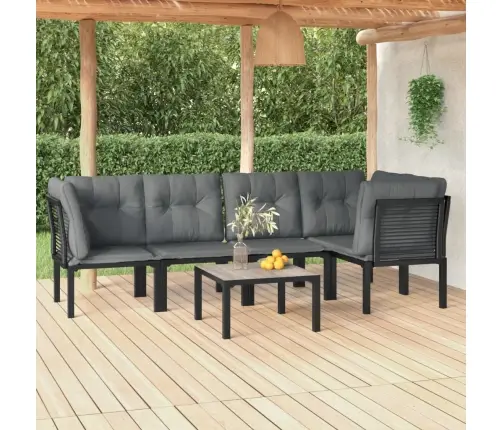 6-Daļīgs Dārza Mēbeļu Komplekts, Melna Un Pelēka Pe Rotangpalma Vidaxl