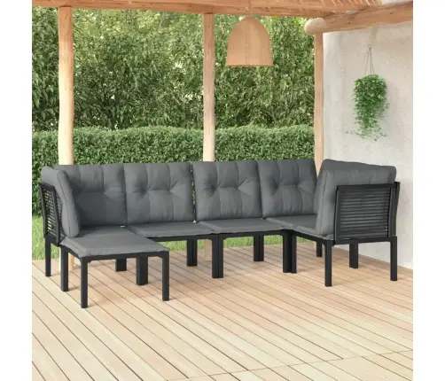 6-Daļīgs Dārza Mēbeļu Komplekts, Melna Un Pelēka Pe Rotangpalma Vidaxl