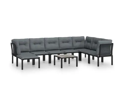 9-Daļīgs Dārza Mēbeļu Komplekts, Melna Un Pelēka Pe Rotangpalma Vidaxl