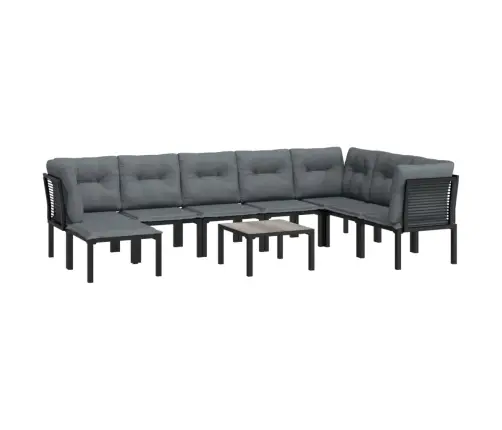 9-Daļīgs Dārza Mēbeļu Komplekts, Melna Un Pelēka Pe Rotangpalma Vidaxl