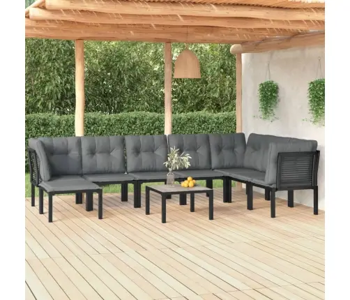 9-Daļīgs Dārza Mēbeļu Komplekts, Melna Un Pelēka Pe Rotangpalma Vidaxl