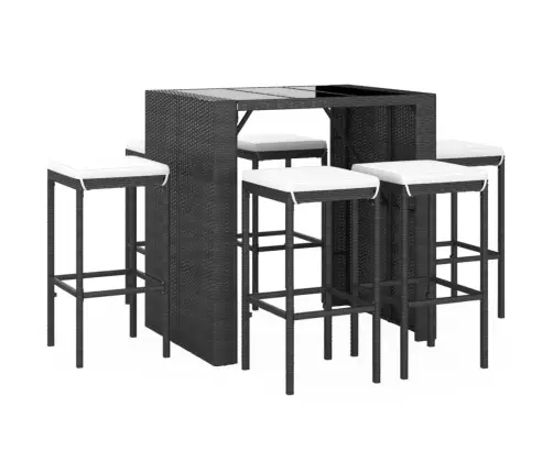 7-Daļīgs Dārza Bāra Mēbeļu Komplekts Ar Matračiem, Pe, Melns Vidaxl