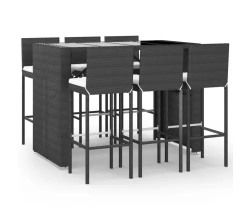 7-Daļīgs Dārza Bāra Mēbeļu Komplekts Ar Matračiem, Pe, Melns Vidaxl