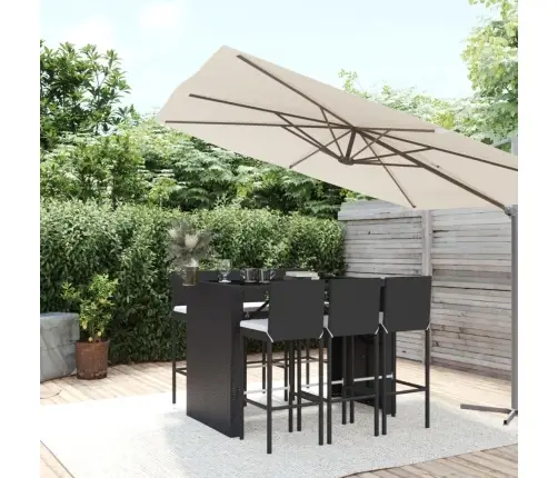 7-Daļīgs Dārza Bāra Mēbeļu Komplekts Ar Matračiem, Pe, Melns Vidaxl