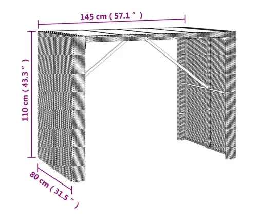 7-Osaline Aia Baarikomplekt Istmepatjadega, Hall, Polürotang