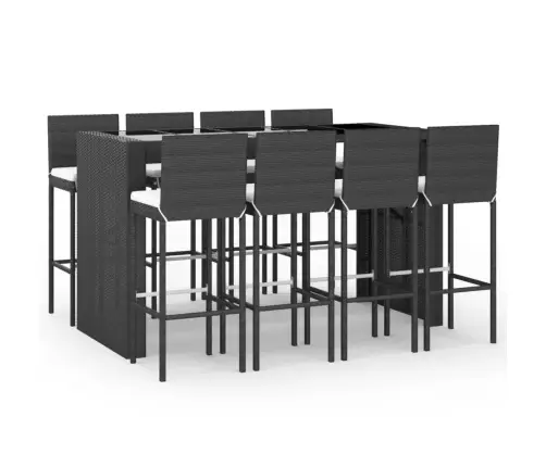 9-Daļīgs Dārza Bāra Mēbeļu Komplekts, Pe Rotangpalma, Melns Vidaxl