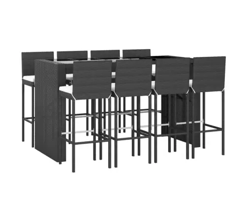 9-Daļīgs Dārza Bāra Mēbeļu Komplekts, Pe Rotangpalma, Melns Vidaxl