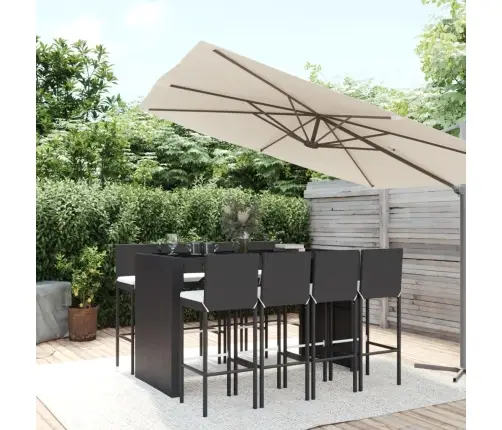 9-Daļīgs Dārza Bāra Mēbeļu Komplekts, Pe Rotangpalma, Melns Vidaxl