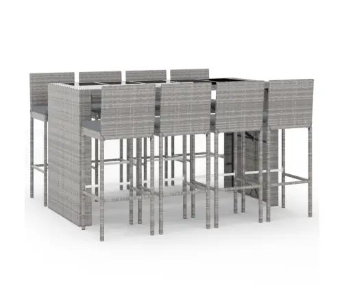 9-Daļīgs Dārza Bāra Mēbeļu Komplekts, Pe Rotangpalma, Pelēks Vidaxl