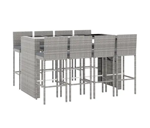 9-Daļīgs Dārza Bāra Mēbeļu Komplekts, Pe Rotangpalma, Pelēks Vidaxl