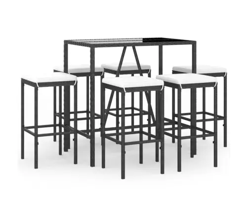 7-Daļīgs Dārza Bāra Mēbeļu Komplekts Ar Matračiem, Pe, Melns Vidaxl