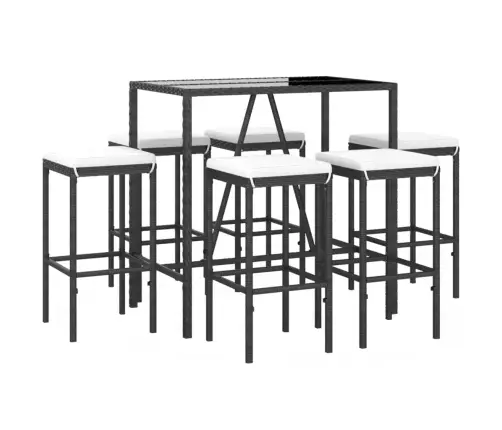 7-Daļīgs Dārza Bāra Mēbeļu Komplekts Ar Matračiem, Pe, Melns Vidaxl