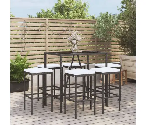 7-Daļīgs Dārza Bāra Mēbeļu Komplekts Ar Matračiem, Pe, Melns Vidaxl