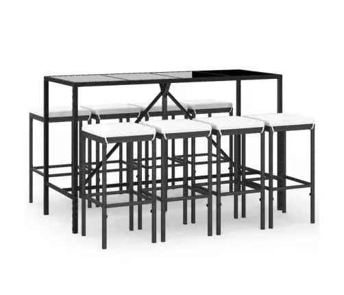 9-Daļīgs Dārza Bāra Mēbeļu Komplekts, Pe Rotangpalma, Melns Vidaxl