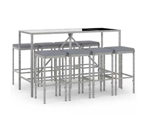 9-Daļīgs Dārza Bāra Mēbeļu Komplekts, Pe Rotangpalma, Pelēks Vidaxl