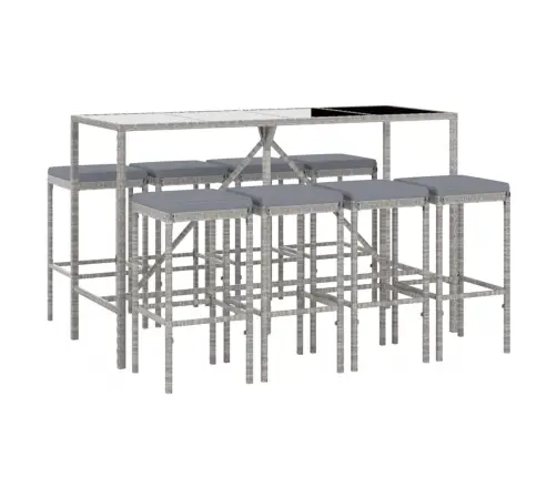 9-Daļīgs Dārza Bāra Mēbeļu Komplekts, Pe Rotangpalma, Pelēks Vidaxl