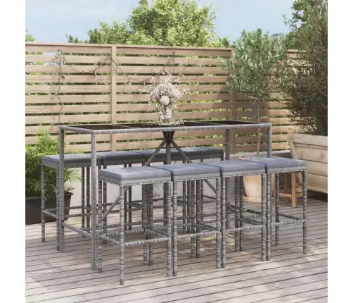 9-Daļīgs Dārza Bāra Mēbeļu Komplekts, Pe Rotangpalma, Pelēks Vidaxl