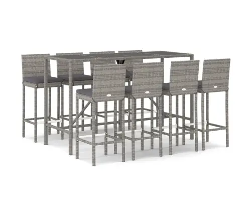 9-Daļīgs Dārza Bāra Mēbeļu Komplekts, Pe Rotangpalma, Pelēks Vidaxl