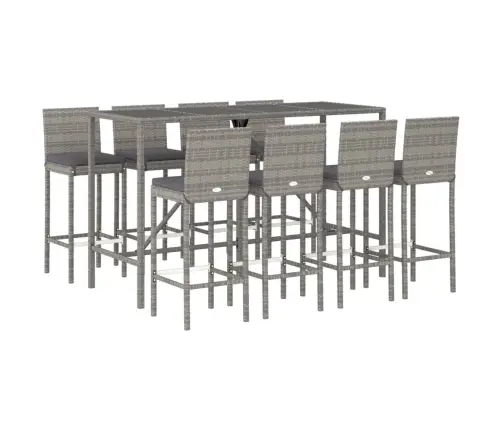 9-Daļīgs Dārza Bāra Mēbeļu Komplekts, Pe Rotangpalma, Pelēks Vidaxl