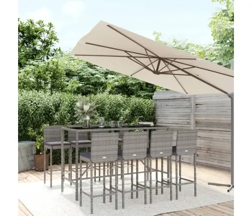 9-Daļīgs Dārza Bāra Mēbeļu Komplekts, Pe Rotangpalma, Pelēks Vidaxl