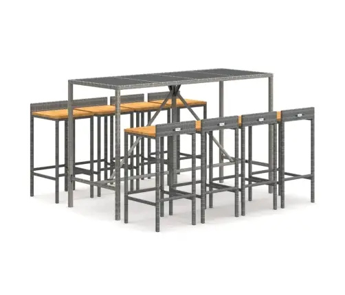 9-Daļīgs Dārza Bāra Mēbeļu Komplekts, Pe Rotangpalma, Akācija Vidaxl