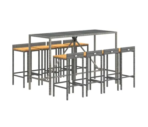 9-Daļīgs Dārza Bāra Mēbeļu Komplekts, Pe Rotangpalma, Akācija Vidaxl