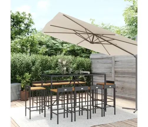 11-Daļīgs Dārza Bāra Mēbeļu Komplekts, Pe Rotangpalma, Akācija Vidaxl