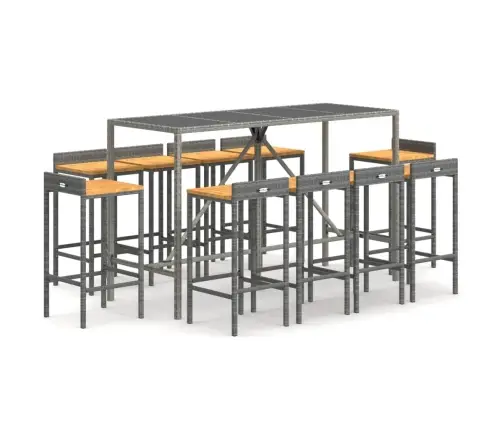 11-Daļīgs Dārza Bāra Mēbeļu Komplekts, Pe Rotangpalma, Akācija Vidaxl