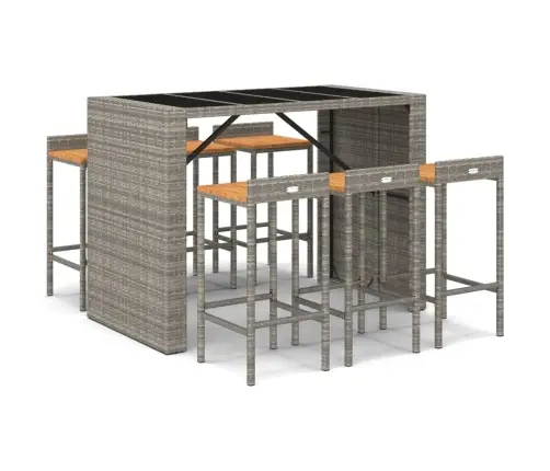 Sodo Baro Komplektas, 7 Dalių, Pilkas, Poliratanas Ir Akacija