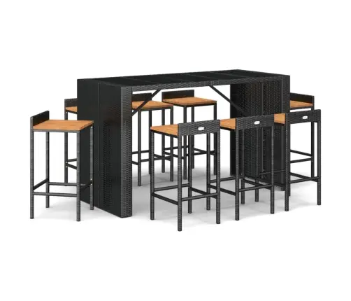 Sodo Baro Komplektas, 9 Dalių, Juodas, Poliratanas Ir Akacija