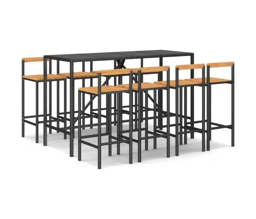 Sodo Baro Komplektas, 9 Dalių, Juodas, Poliratanas Ir Akacija