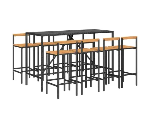 Sodo Baro Komplektas, 9 Dalių, Juodas, Poliratanas Ir Akacija