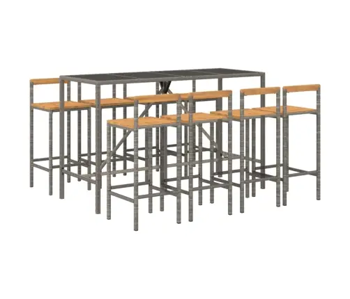 Sodo Baro Komplektas, 9 Dalių, Pilkas, Poliratanas Ir Akacija