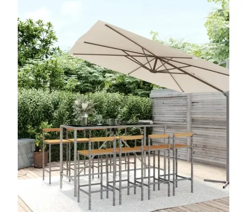 Sodo Baro Komplektas, 9 Dalių, Pilkas, Poliratanas Ir Akacija