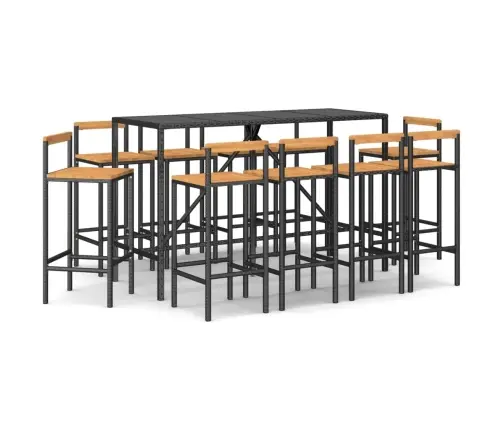 Sodo Baro Komplektas, 11 Dalių, Juodas, Poliratanas Ir Akacija