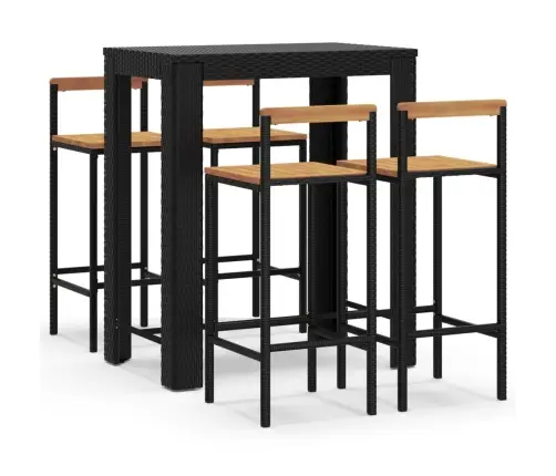 Sodo Baro Komplektas, 5 Dalių, Juodas, Poliratanas Ir Akacija