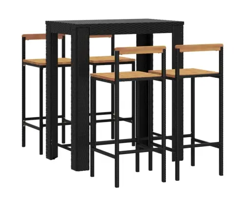 Sodo Baro Komplektas, 5 Dalių, Juodas, Poliratanas Ir Akacija