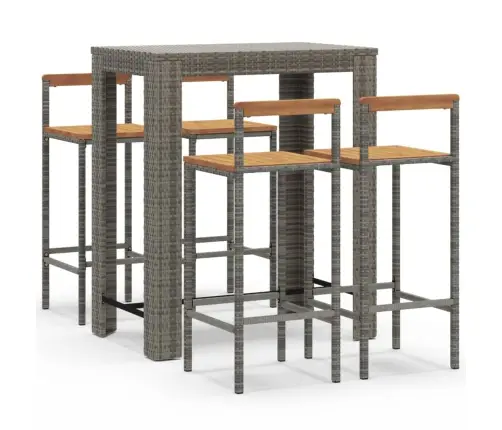 Sodo Baro Komplektas, 5 Dalių, Pilkas, Poliratanas Ir Akacija