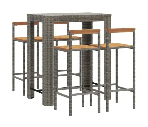 Sodo Baro Komplektas, 5 Dalių, Pilkas, Poliratanas Ir Akacija