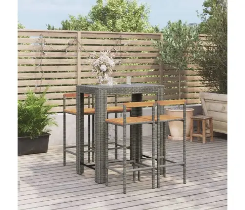 Sodo Baro Komplektas, 5 Dalių, Pilkas, Poliratanas Ir Akacija