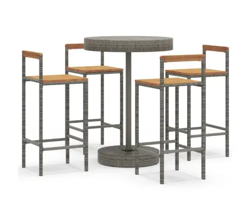 Sodo Baro Komplektas, 5 Dalių, Pilkas, Poliratanas Ir Akacija