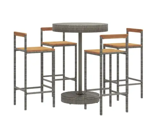 Sodo Baro Komplektas, 5 Dalių, Pilkas, Poliratanas Ir Akacija