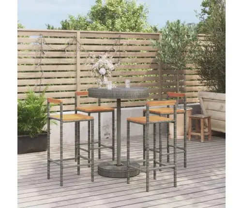 Sodo Baro Komplektas, 5 Dalių, Pilkas, Poliratanas Ir Akacija