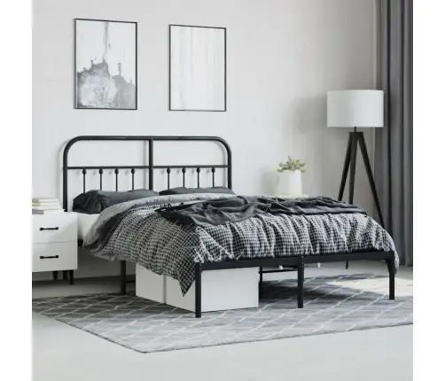 Gultas Rāmis Ar Galvgali, Melns Metāls, 140X190 Cm Vidaxl