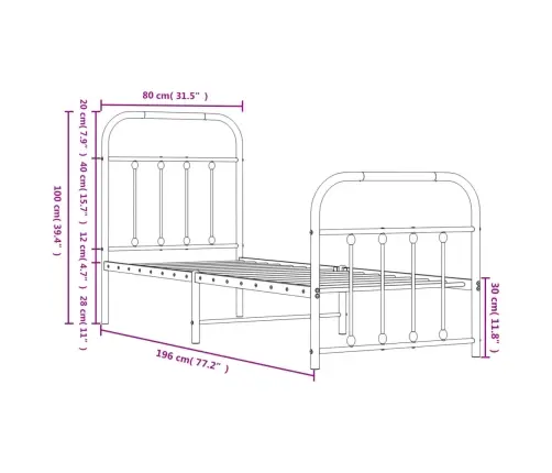 Lovos Rėmas Su Galvūgaliu/Kojūgaliu, Juodas, 75X190cm Metalas