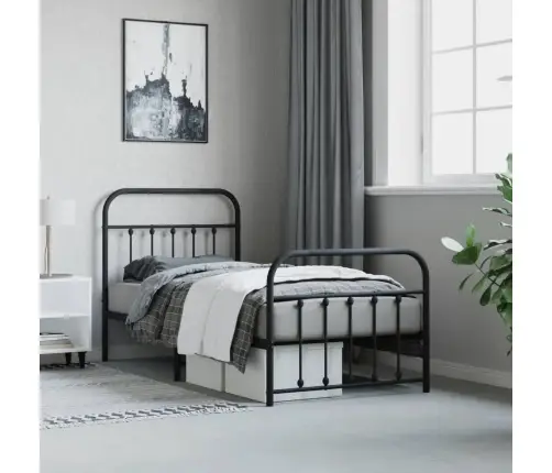 Metallist Voodiraam Peatsi Ja Jalutsiga, Must, 90X190 Cm