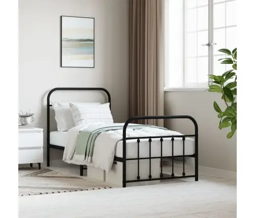 Metallist Voodiraam Peatsi Ja Jalutsiga, Must, 90X190 Cm