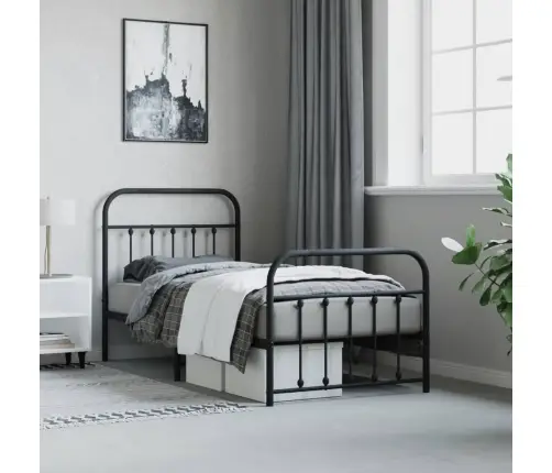 Metallist Voodiraam Peatsi Ja Jalutsiga, Must, 90X200 Cm