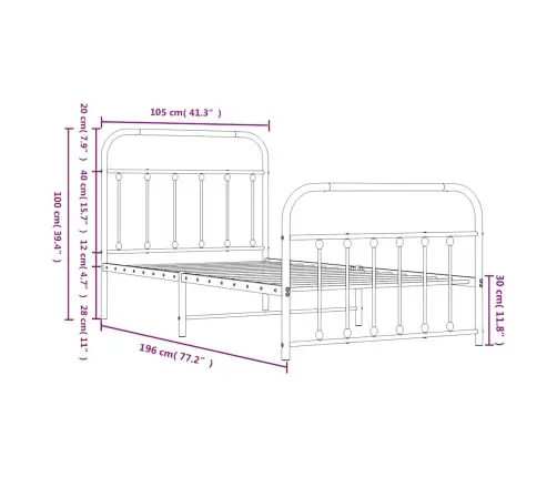 Lovos Rėmas Su Galvūgaliu/Kojūgaliu, Juodas, 100X190cm Metalas