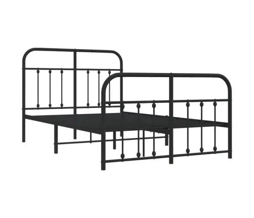 Gultas Rāmis Ar Galvgali Un Kājgali, Melns Metāls, 120X190 Cm Vidaxl